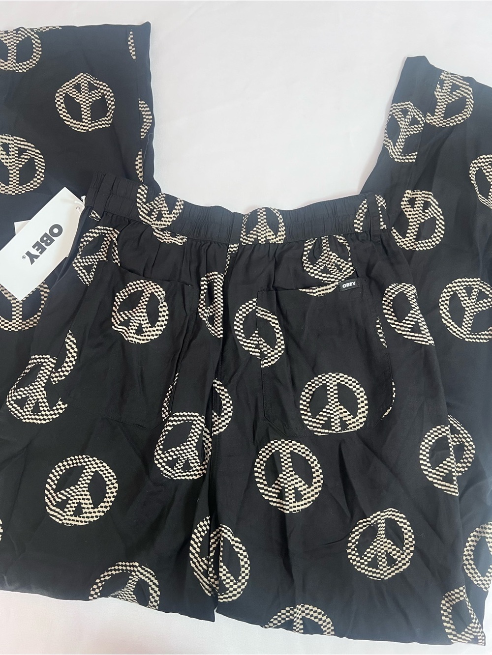 Obey Black Pants with Cream Peace Sign Print - Picture 3 of 10